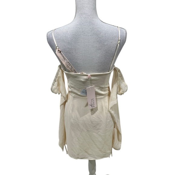 NWT Oh Polly ivory removable sleeves chiffon mini dress corset lace top size 6 - Picture 6 of 11